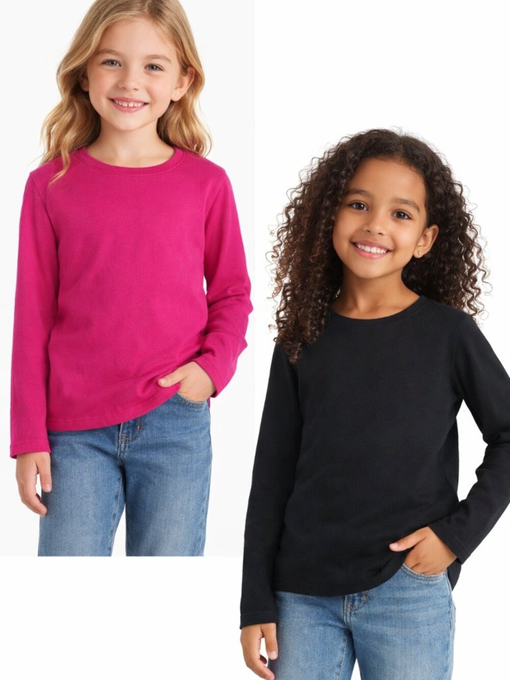 Wonder Nation Girls Pull‑Over Tees Pink & Black Size S (6/6X) Set of 2